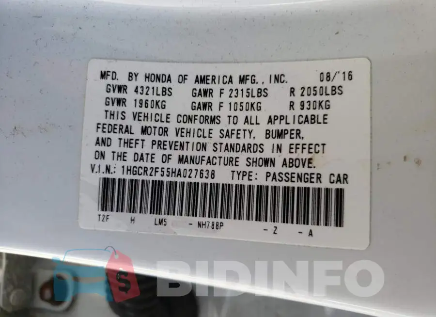 1HGCR2F55HA027638 Photo# 10