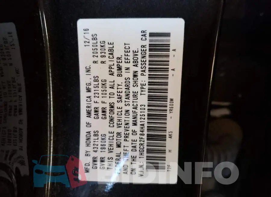 1HGCR2F84HA125103 Photo# 10