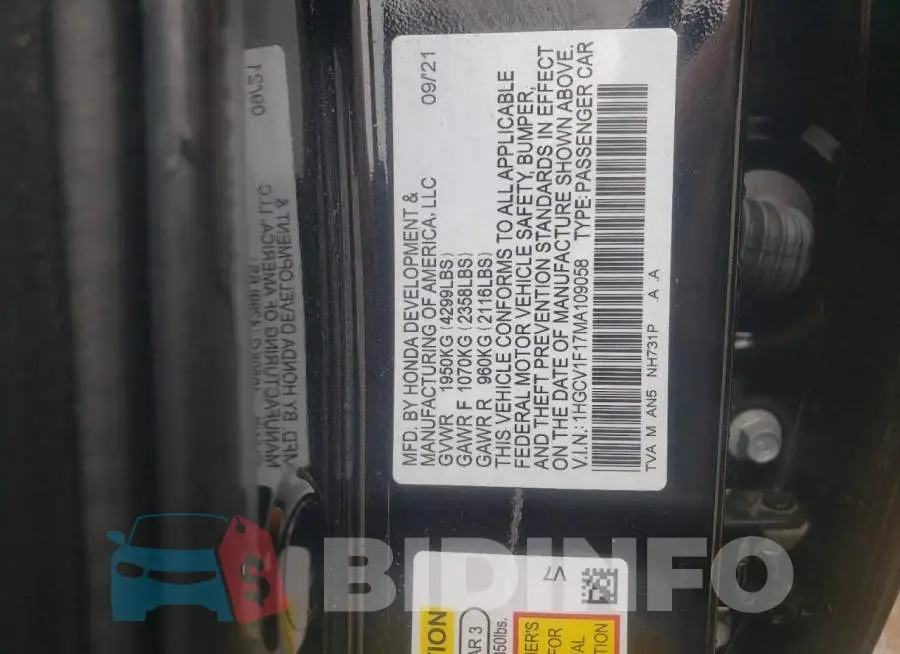 1HGCV1F17MA109058 Photo# 10