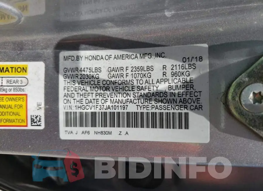 1HGCV1F37JA101197 Photo# 10