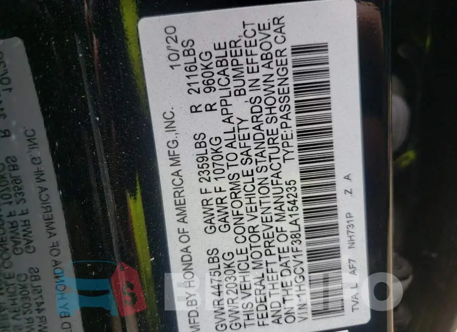 1HGCV1F38LA154235 Photo# 10