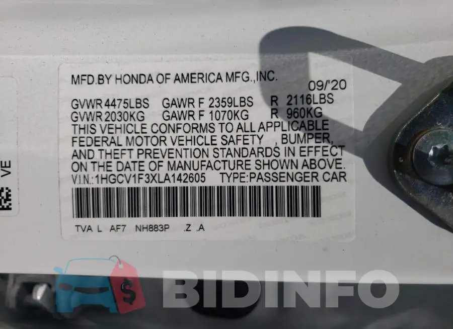 1HGCV1F3XLA142605 Photo# 10