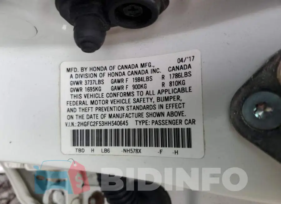 2HGFC2F53HH540645 Photo# 10