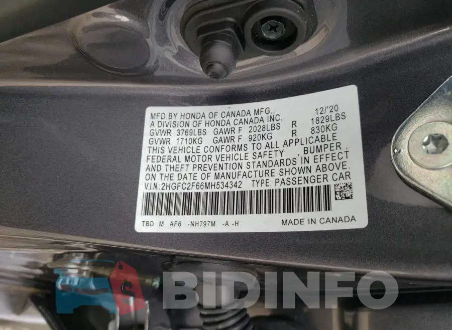 2HGFC2F66MH534342 Photo# 10