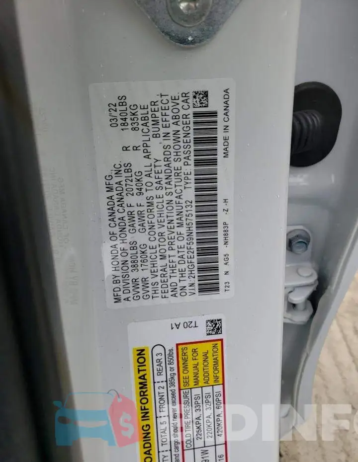 2HGFE2F59NH575132 Photo# 10