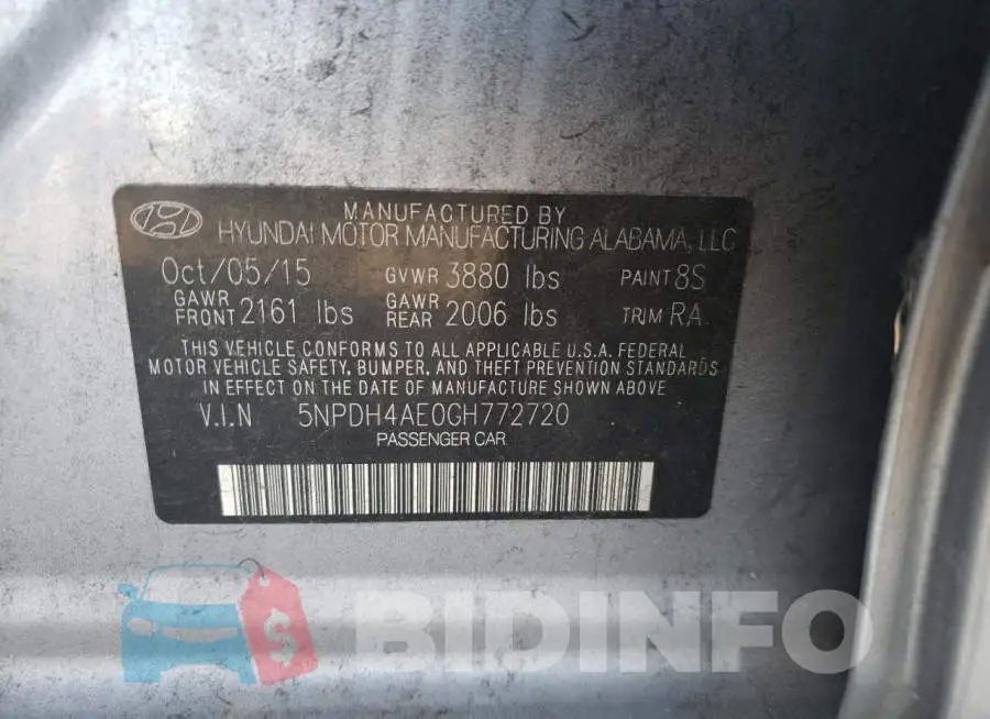 5NPDH4AE0GH772720 Photo# 10