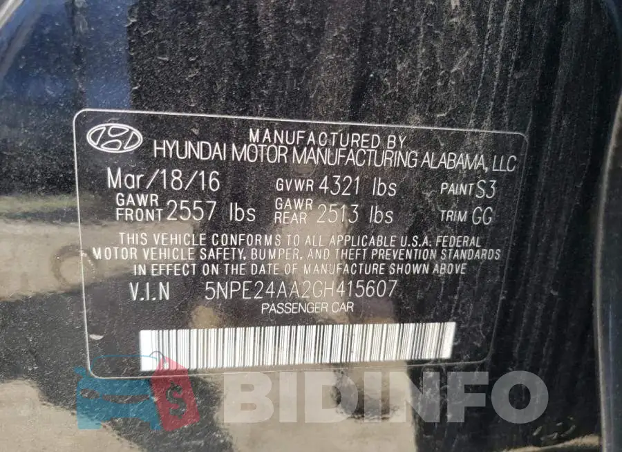 5NPE24AA2GH415607 Photo# 10