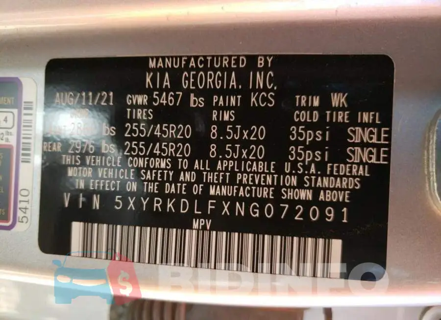 5XYRKDLFXNG072091 Photo# 10