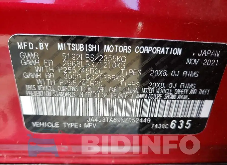 JA4J3TA89NZ052449 Photo# 10
