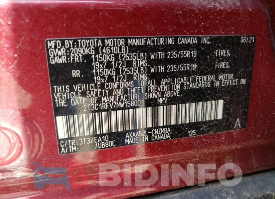 2T3C1RFV7MW158001 Photo# 10