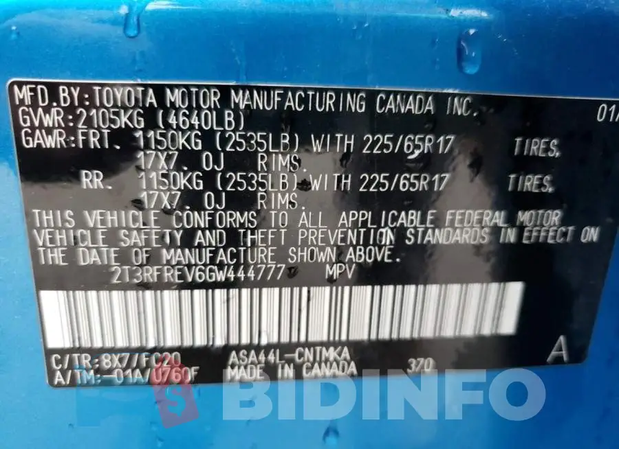 2T3RFREV6GW444777 Photo# 10