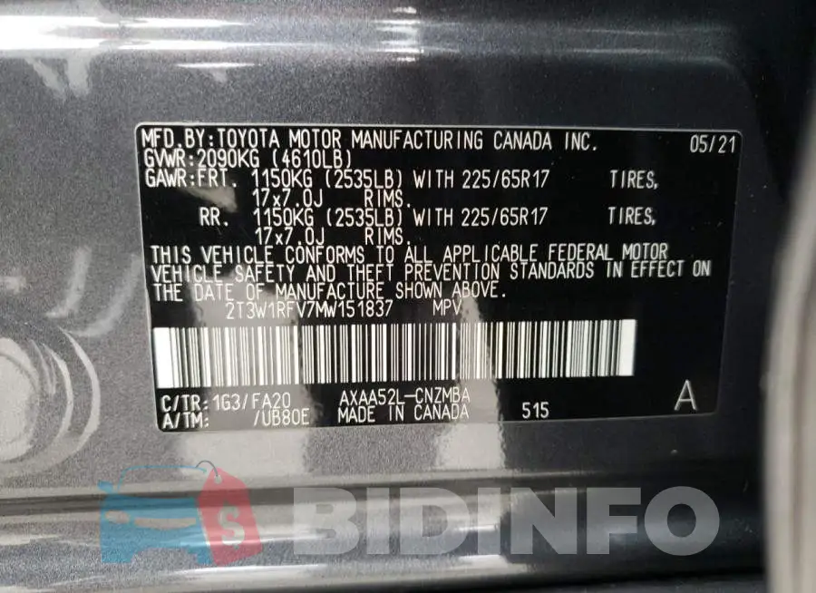2T3W1RFV7MW151837 Photo# 10