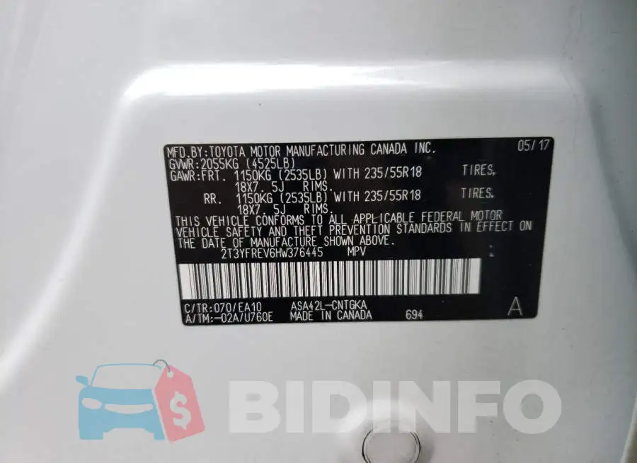 2T3YFREV6HW376445 Photo# 10