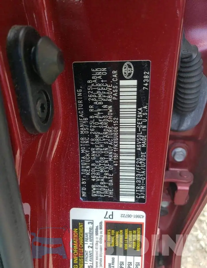 4T1BF1FKXGU606152 Photo# 10