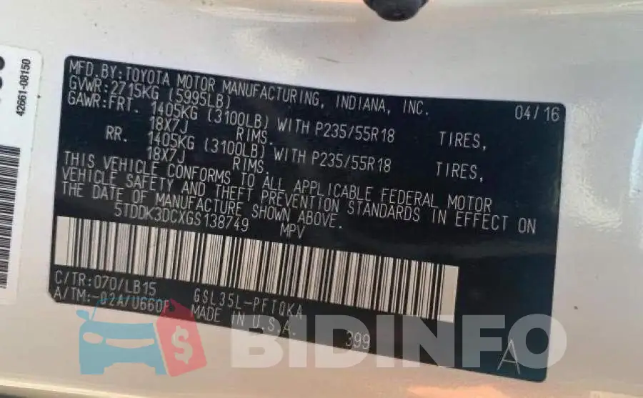 5TDDK3DCXGS138749 Photo# 10