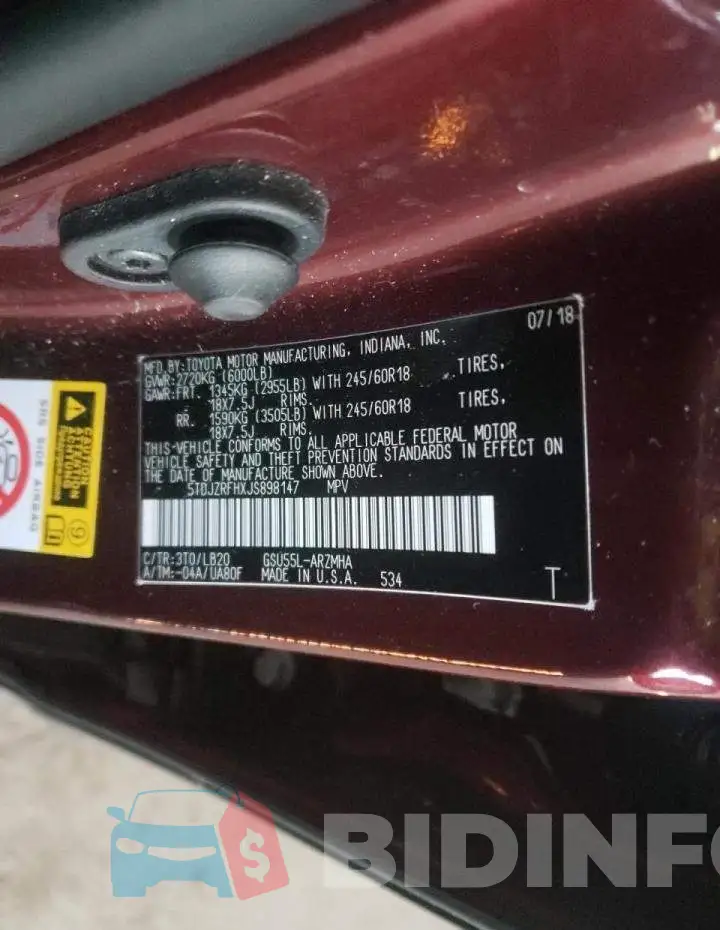 5TDJZRFHXJS898147 Photo# 10