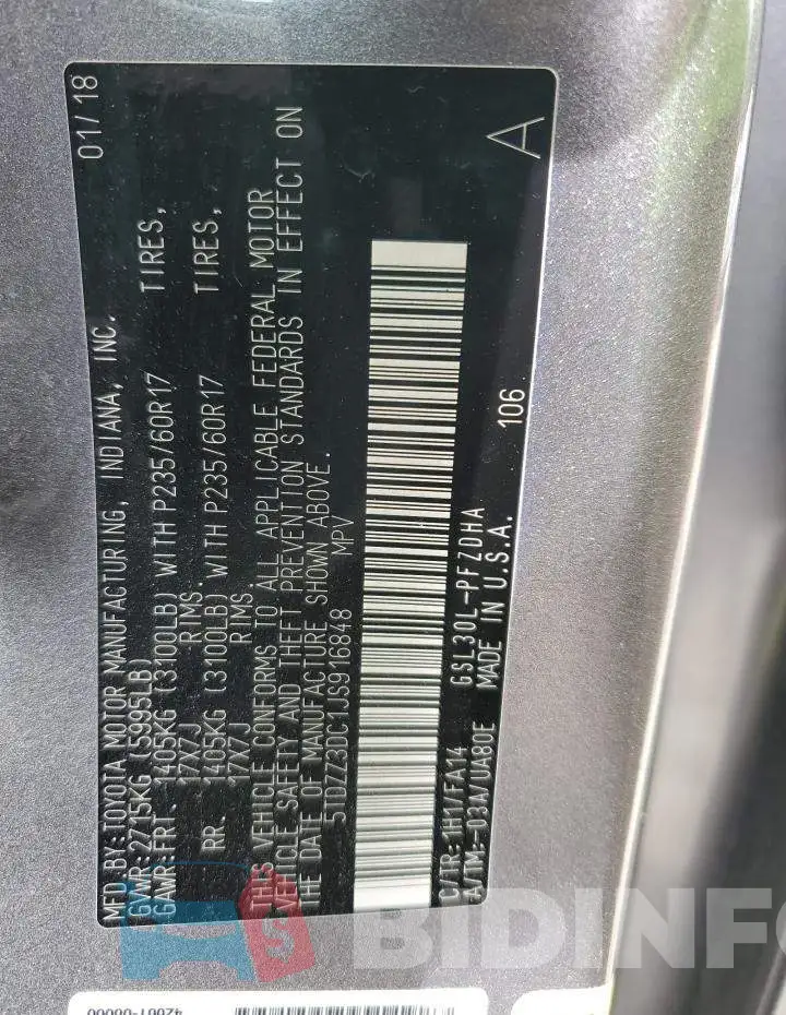 5TDZZ3DC1JS916848 Photo# 10