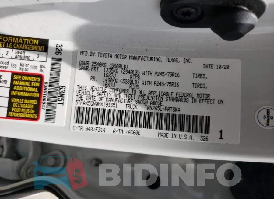 5TFAX5GN0MX191351 Photo# 10