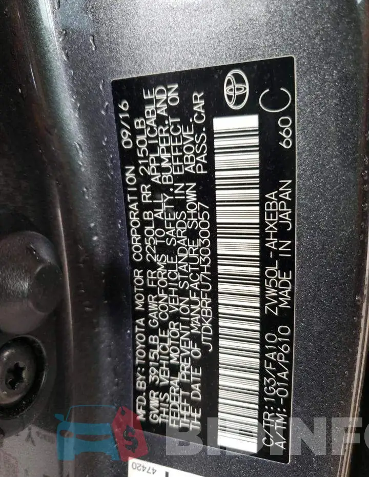 JTDKBRFU7H3030057 Photo# 10