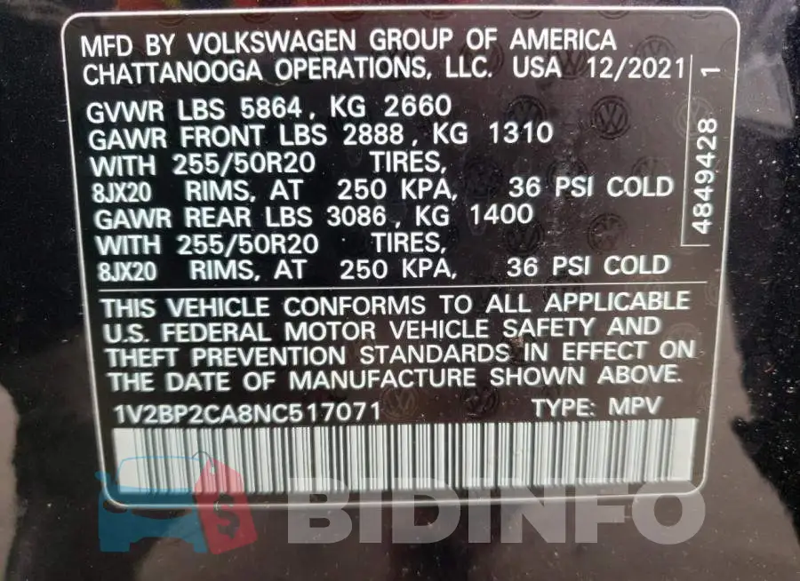 1V2BP2CA8NC517071 Photo# 10