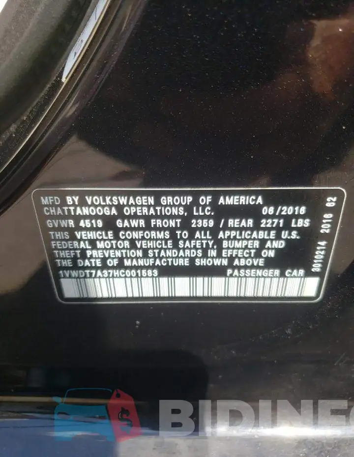 1VWDT7A37HC001583 Photo# 10