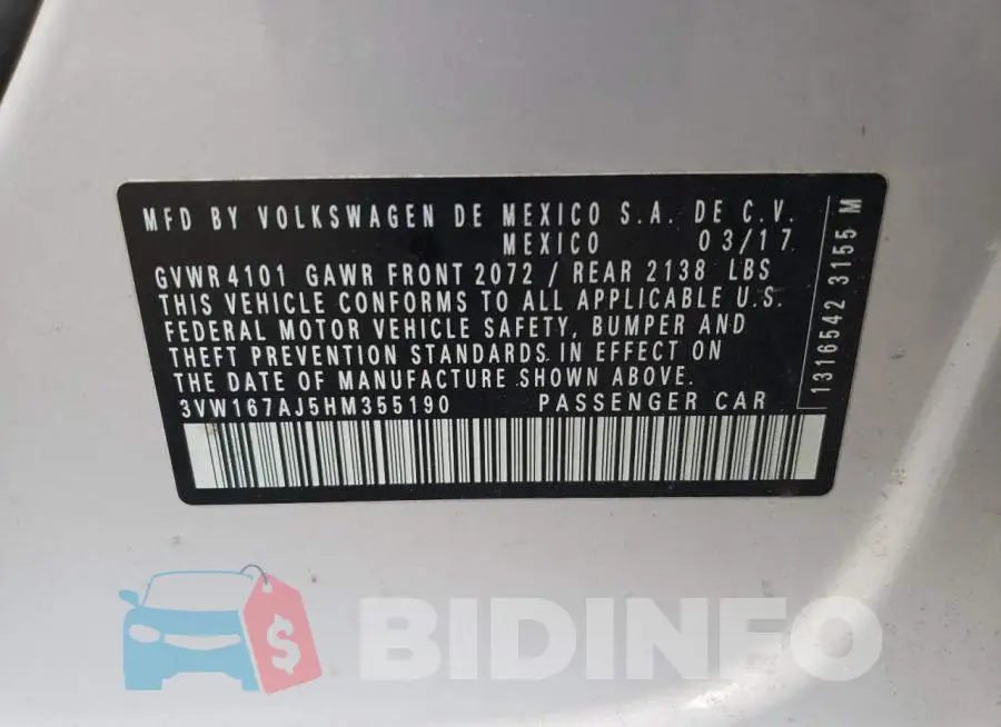 3VW167AJ5HM355190 Photo# 10