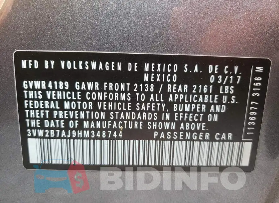 3VW2B7AJ9HM348744 Photo# 10