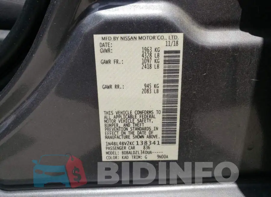 1N4BL4BV2KC138341 Photo# 10