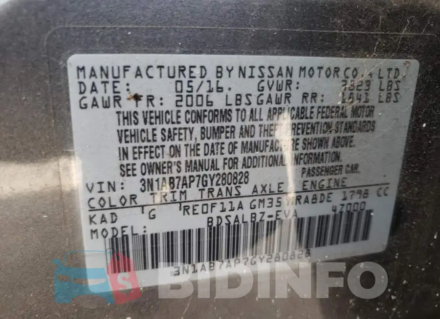 3N1AB7AP7GY280828 Photo# 10