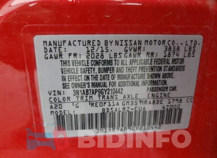 3N1AB7AP9GY210442 Photo# 10