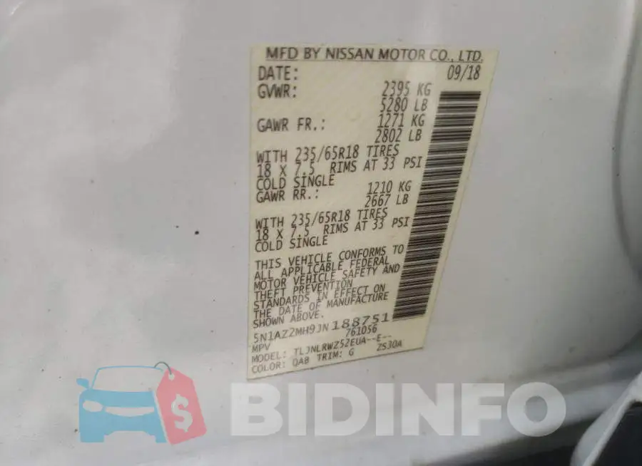 5N1AZ2MH9JN188751 Photo# 10