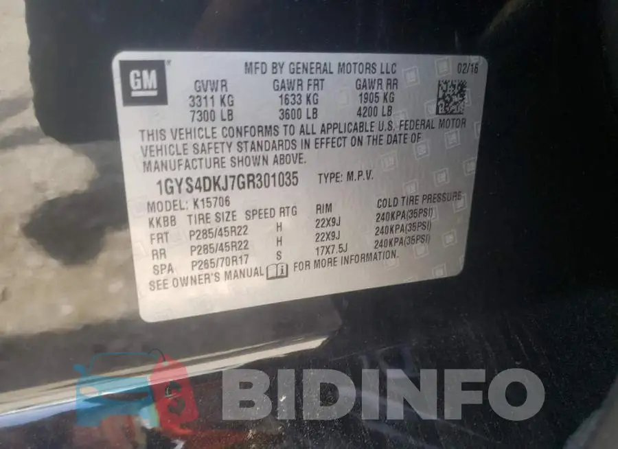 1GYS4DKJ7GR301035 Photo# 10