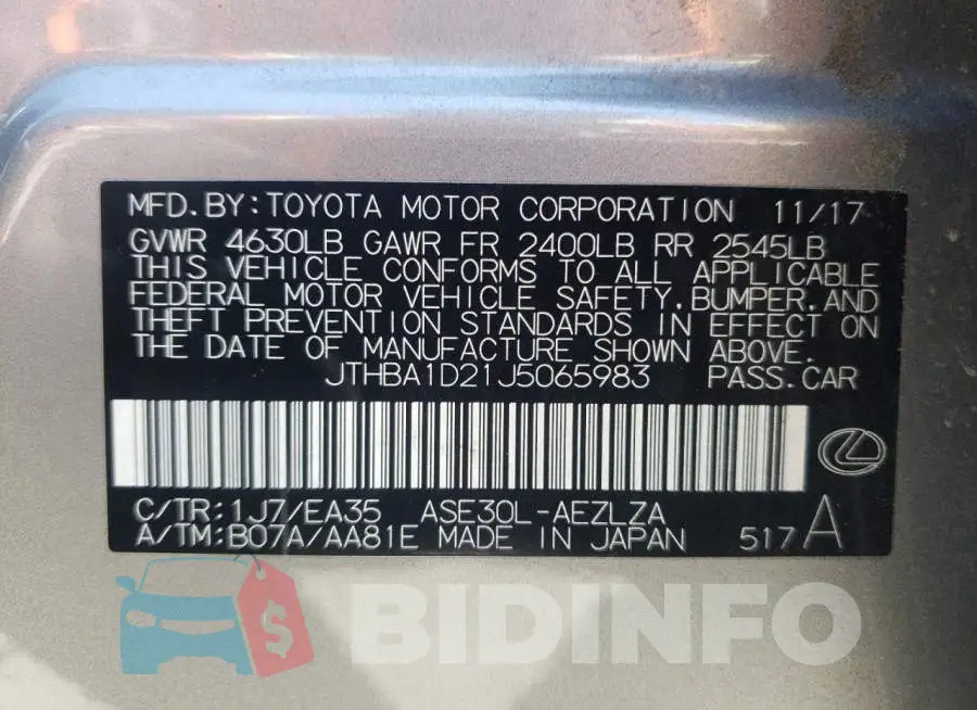 JTHBA1D21J5065983 Photo# 10