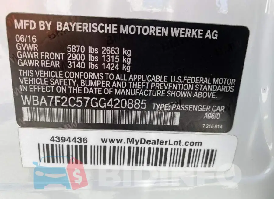 WBA7F2C57GG420885 Photo# 10