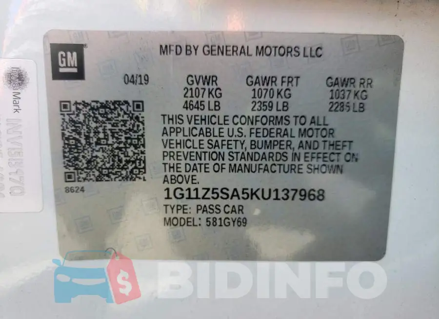1G11Z5SA5KU137968 Photo# 10