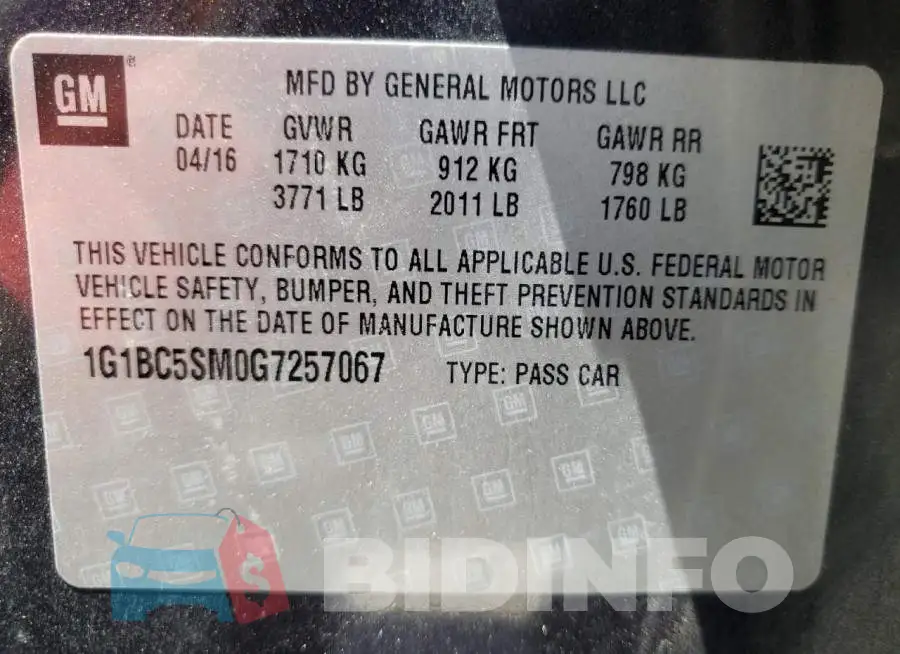 1G1BC5SM0G7257067 Photo# 10