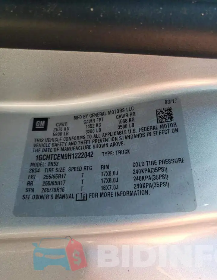 1GCHTCEN9H1222042 Photo# 10