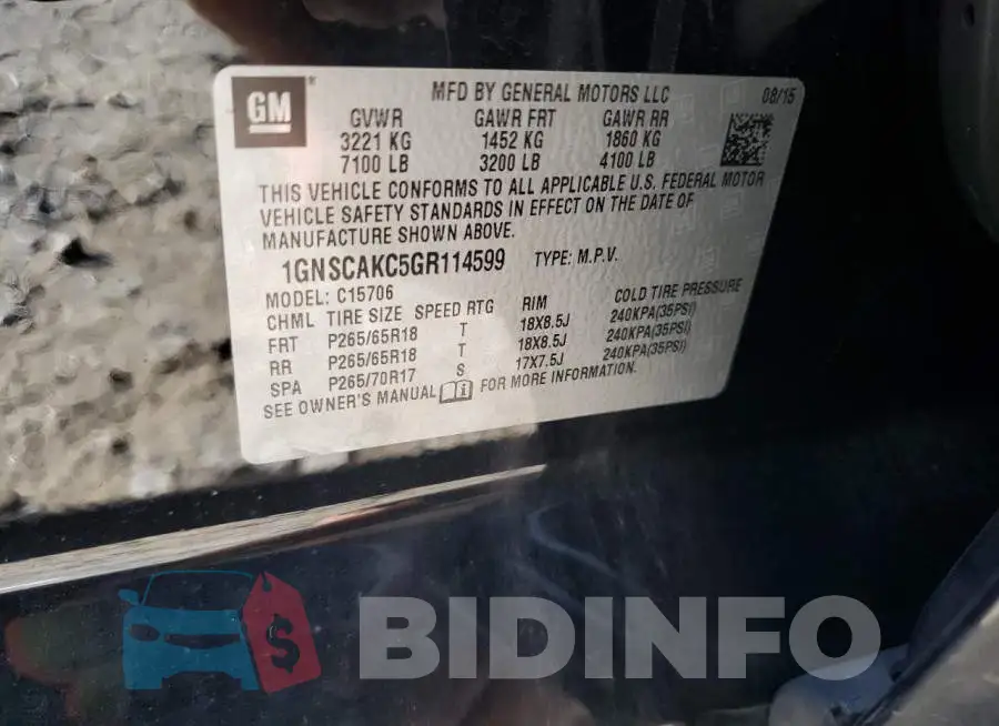 1GNSCAKC5GR114599 Photo# 10