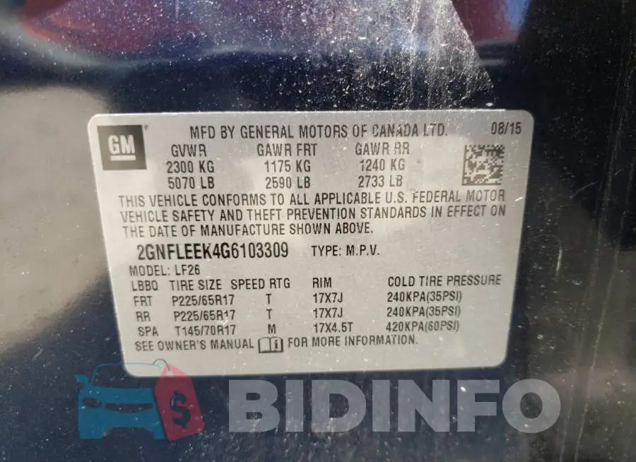 2GNFLEEK4G6103309 Photo# 10