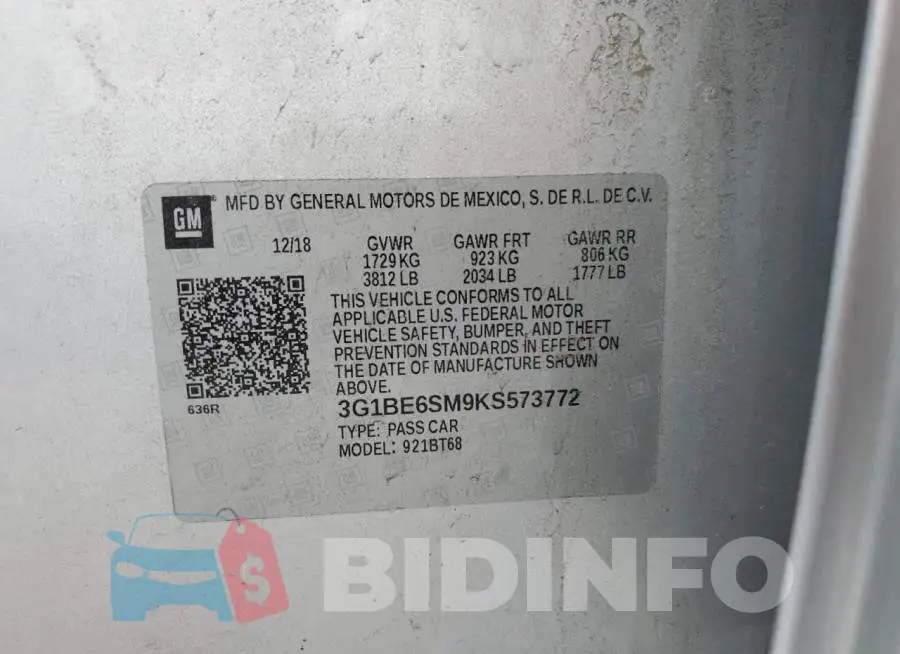 3G1BE6SM9KS573772 Photo# 10