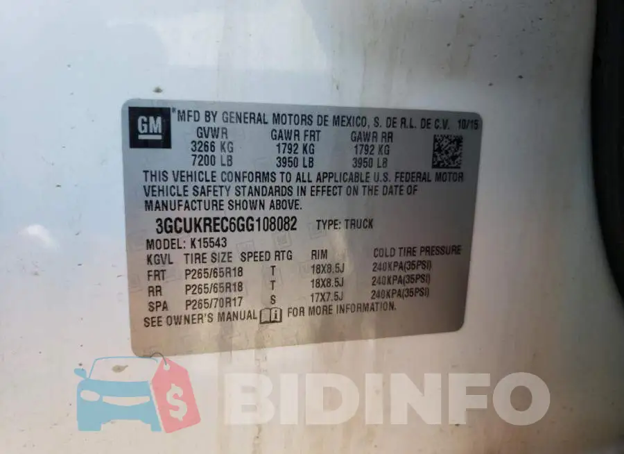 3GCUKREC6GG108082 Photo# 10