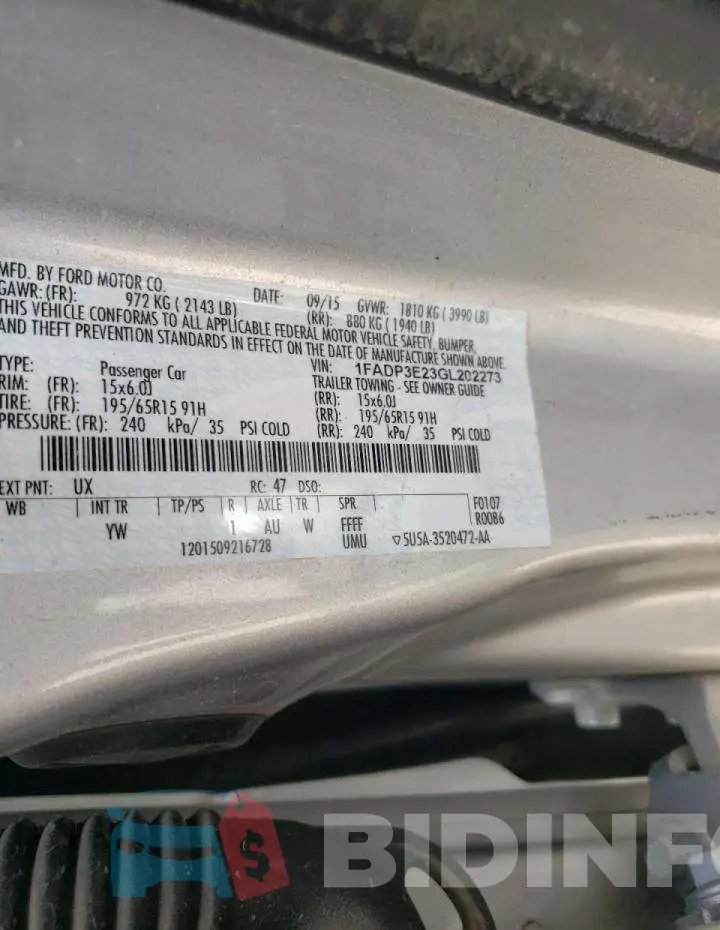1FADP3E23GL202273 Photo# 10