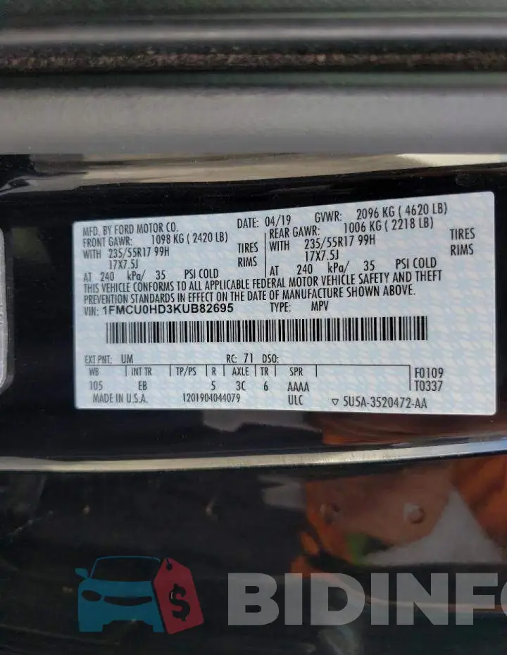 1FMCU0HD3KUB82695 Photo# 10