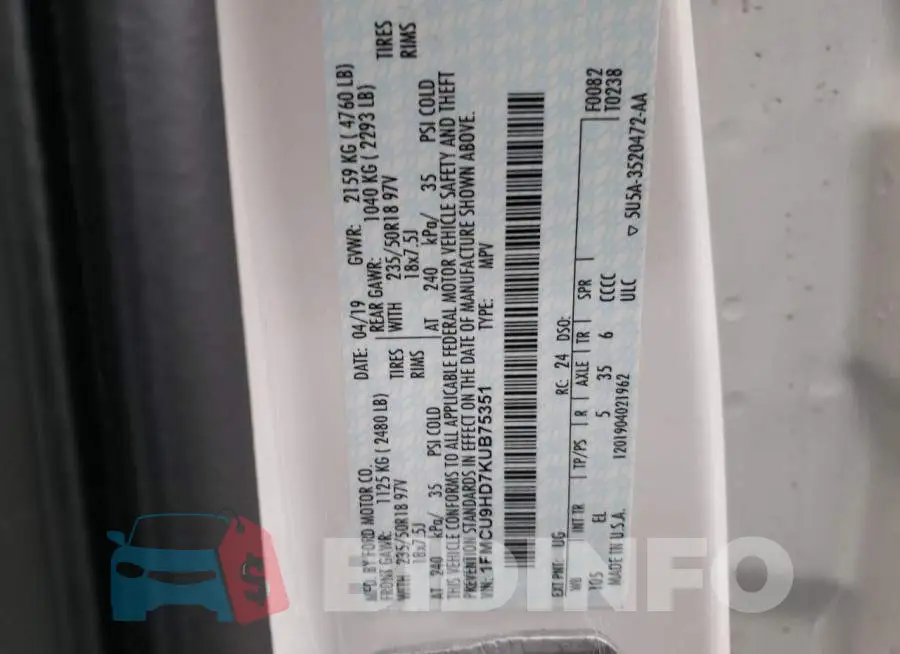 1FMCU9HD7KUB75351 Photo# 10