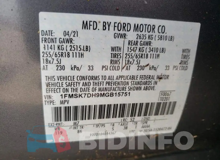 1FMSK7DH9MGB15751 Photo# 10