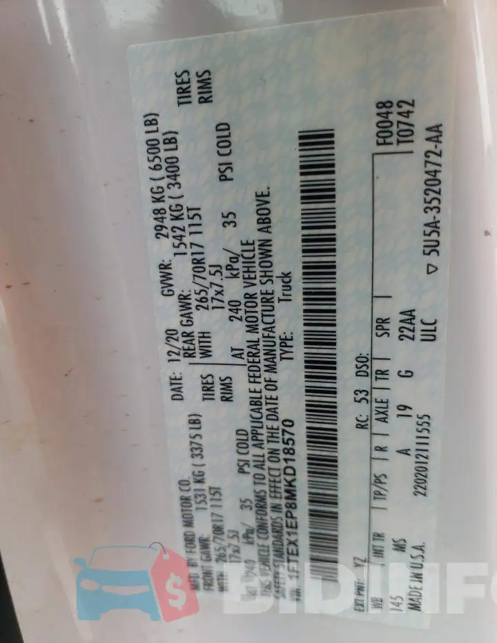 1FTEX1EP8MKD18570 Photo# 10