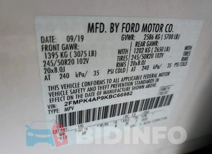 2FMPK4AP9KBC66982 Photo# 10