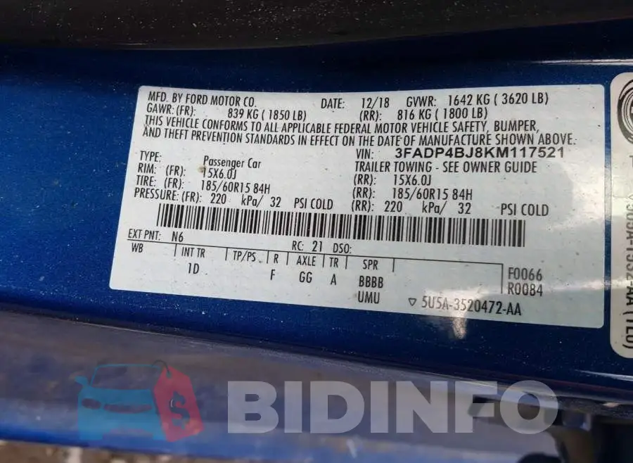 3FADP4BJ8KM117521 Photo# 10