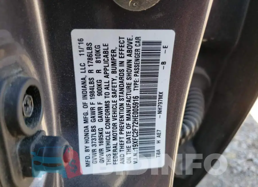 19XFC2F72HE005916 Photo# 10