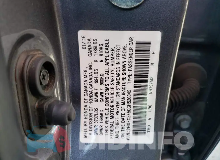 2HGFC2F50GH526345 Photo# 10